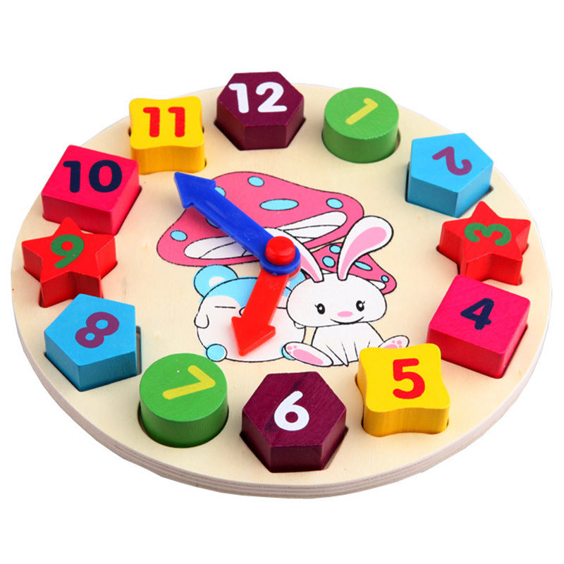 Colour Wooden Shape Clock: Educational Time Teaching Toy.