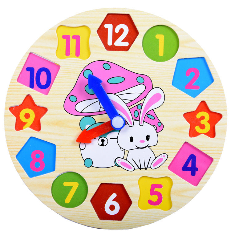 Colour Wooden Shape Clock: Educational Time Teaching Toy.