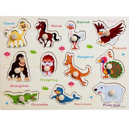 Animal Digital Letter Hand Grab Board Jigsaw Puzzle: Intellectual Wooden Toy for 1-3-4 Year Olds.