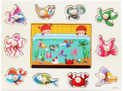 Animal Digital Letter Hand Grab Board Jigsaw Puzzle: Intellectual Wooden Toy for 1-3-4 Year Olds.