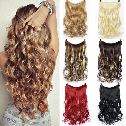 Synthetic seamless wig piece fashion new straight hair curly hair high temperature silk fish line hair extension piece