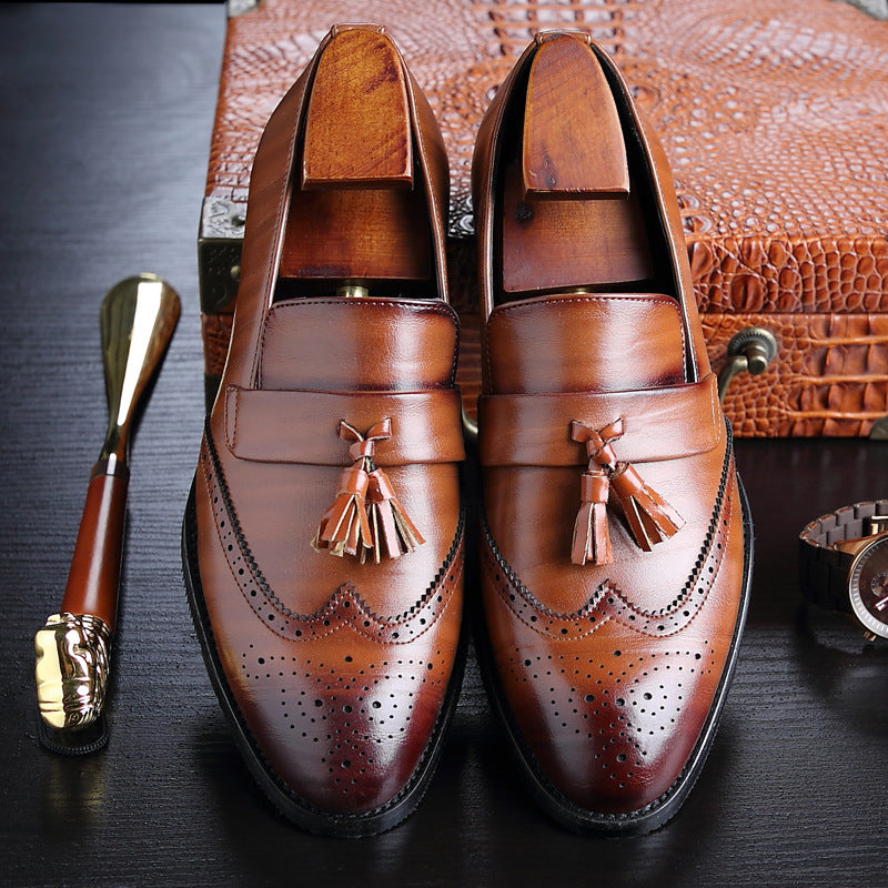 Men's Leather Dress Shoes with Tassel Brogue Design