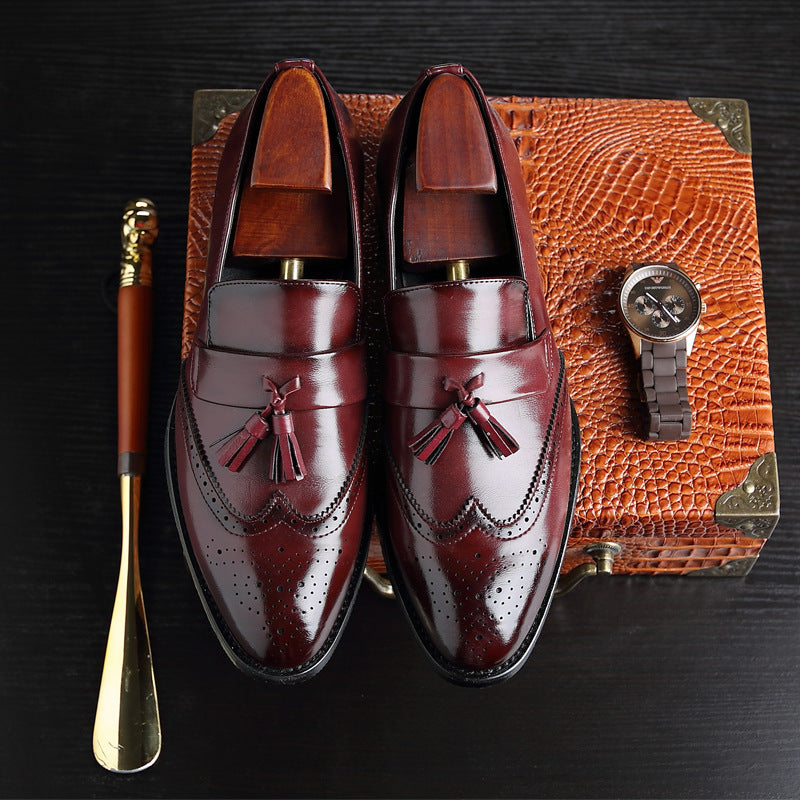 Men's Leather Dress Shoes with Tassel Brogue Design