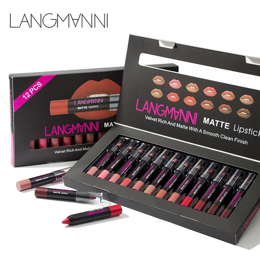 Langmanni 12-Piece Matte Lipstick Set: Vibrant Colours and Long-Lasting Wear for Stunning Lips