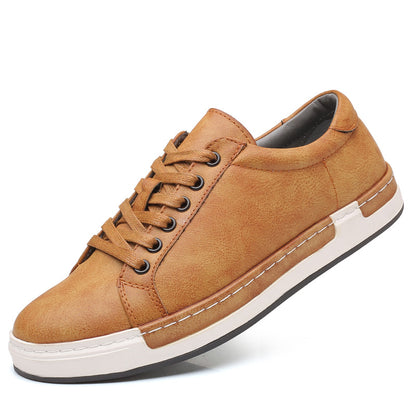 Trendy and Waterproof Men's Lace-Up Trainers: Round Toe Platform Casual Shoes with Anti-Skid Sole and Breathable Vegan Leather