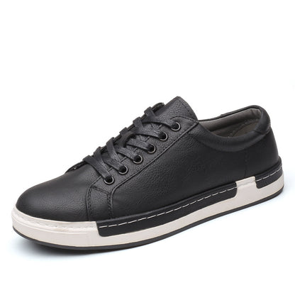 Trendy and Waterproof Men's Lace-Up Trainers: Round Toe Platform Casual Shoes with Anti-Skid Sole and Breathable Vegan Leather