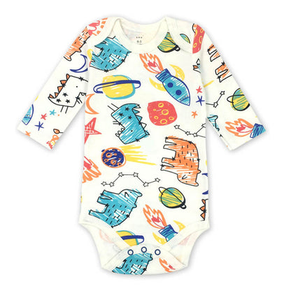 Newborn Baby Romper: Adorable Cartoon Print, 100% Cotton, Long Sleeve for Autumn - Suitable for Boys and Girls from 0 to 24 Months.