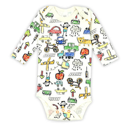 Newborn Baby Romper: Adorable Cartoon Print, 100% Cotton, Long Sleeve for Autumn - Suitable for Boys and Girls from 0 to 24 Months.