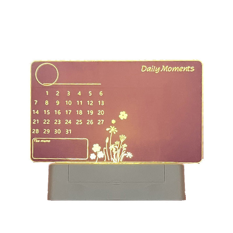 Versatile Acrylic Calendar and Erasable Writing Board: Illuminate Your Workspace with a Luminous Night Light Notepad.