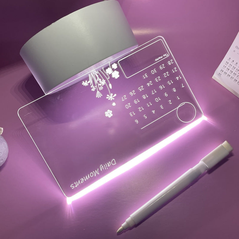 Versatile Acrylic Calendar and Erasable Writing Board: Illuminate Your Workspace with a Luminous Night Light Notepad.