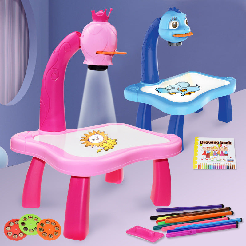 Enchanting Artistry: Children's Intelligent Projection Painting Toy - A Multi-Functional Writing and Drawing Board with Light and Music