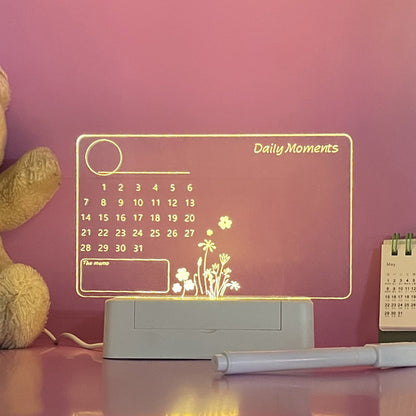 Versatile Acrylic Calendar and Erasable Writing Board: Illuminate Your Workspace with a Luminous Night Light Notepad.