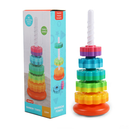 Rainbow Revolving Tower: Stack, Turn, and Develop Early Education Skills with this Fun Children's Toy.