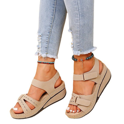 Women's Casual Platform Sandals with Ankle Strap and Wedge Heel