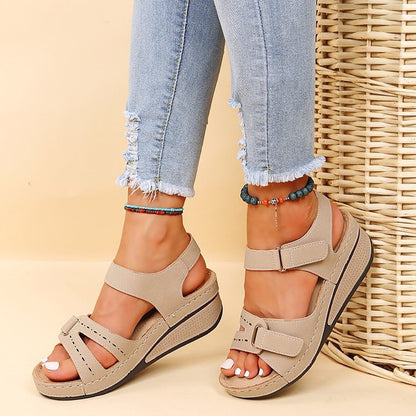 Women's Casual Platform Sandals with Ankle Strap and Wedge Heel