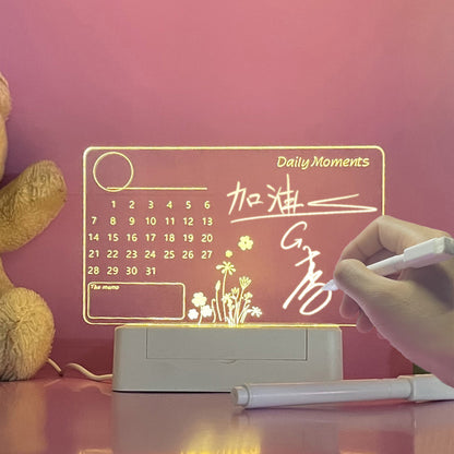 Versatile Acrylic Calendar and Erasable Writing Board: Illuminate Your Workspace with a Luminous Night Light Notepad.