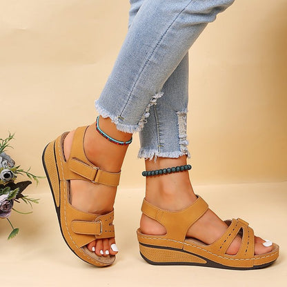 Women's Casual Platform Sandals with Ankle Strap and Wedge Heel