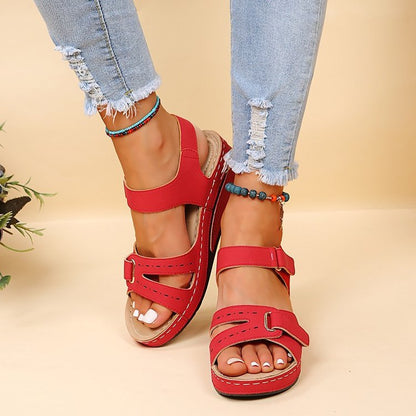 Women's Casual Platform Sandals with Ankle Strap and Wedge Heel