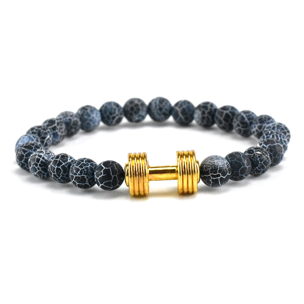 Ocean Breeze: Blue Weathered Stone Beaded Bracelet with Frosted Metal Dumbbell Accent